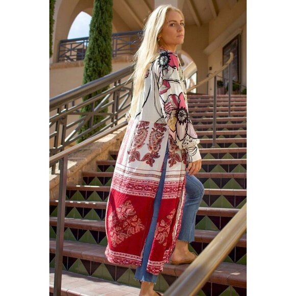 NWT Free People Duster Kimono Robe Oversized Maxi Cover Up C'est Moi Sz XS $168 - Picture 5 of 12